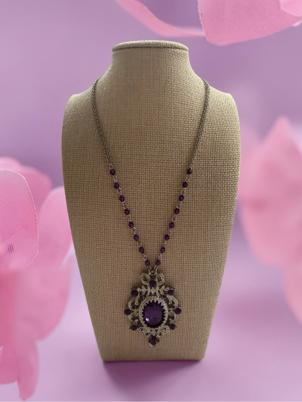 Claire's Silver-Tone Necklace with Purple Gem Accents